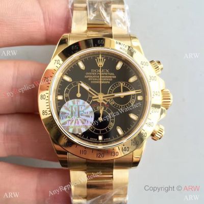 Replica Rolex Valjoux 7750 Chronograph Daytona Yellow Gold Black Watch